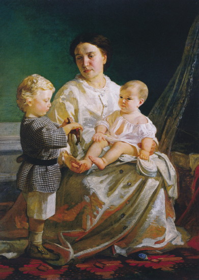 Image - Mykola Ge: Portrait of Artist's Wife and Children (1860s).